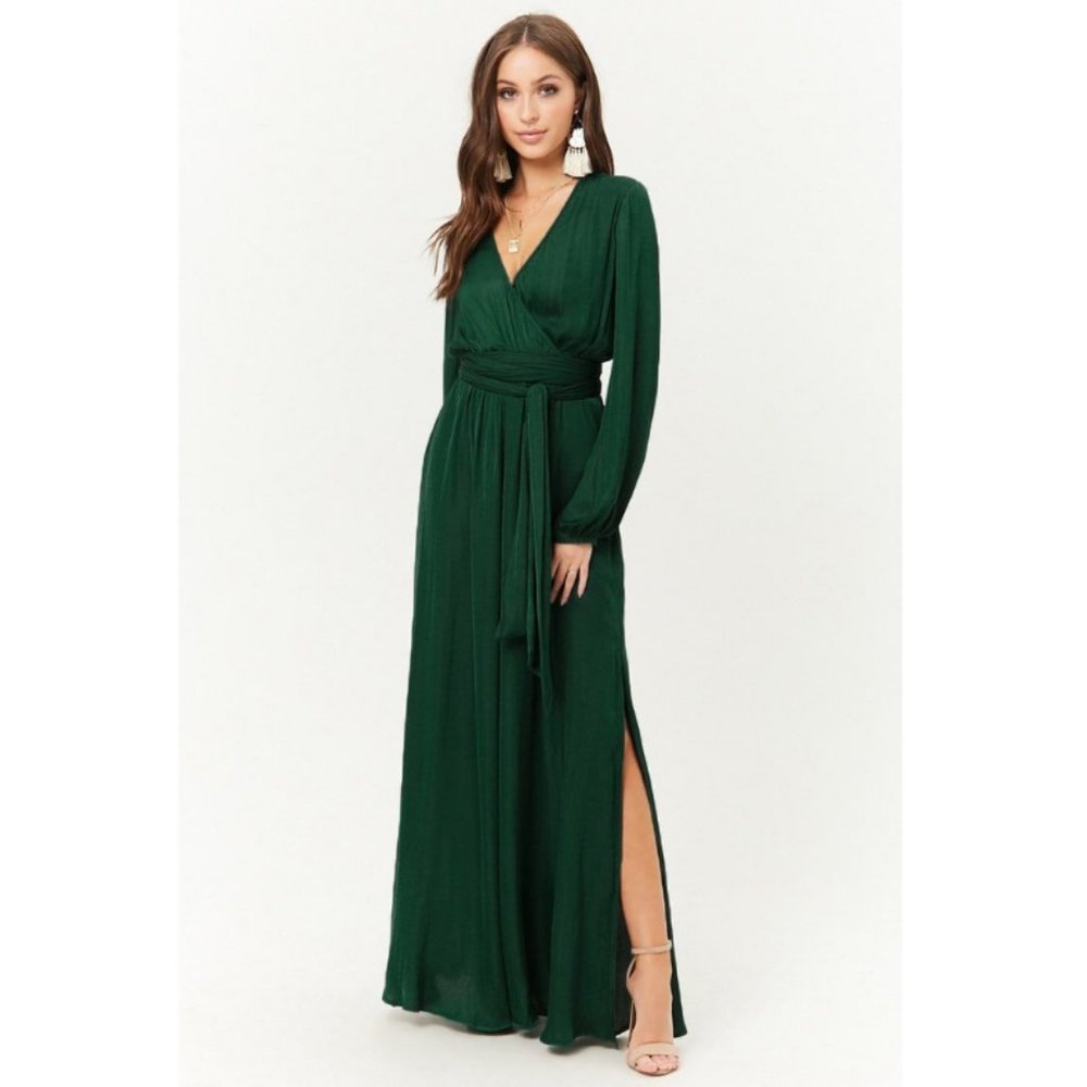 Forever 21 Green Long Sleeve Long Maxi Dress